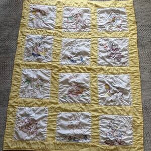 Handmade elephant baby quilt cotton lightweight vintage pointelle embroidered